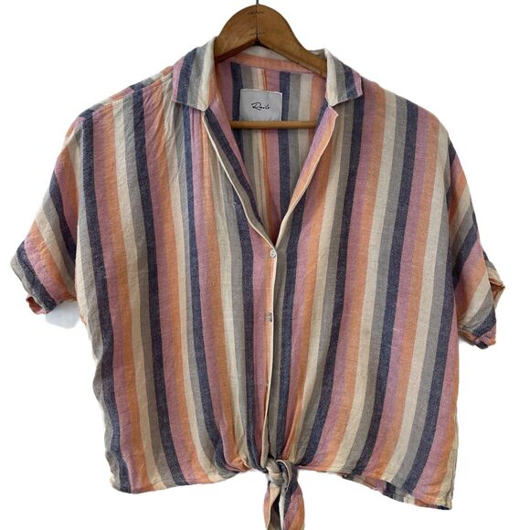 Rails Marley Linen Top Mandalay Stripe Button Front Tie Front Small - Picture 4 of 8
